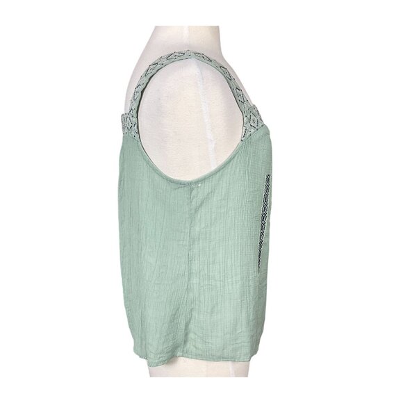Blu Pepper Sleeveless Square Neck Gauzy Lt Green Cross Stitch Accent Top LG - Picture 4 of 9